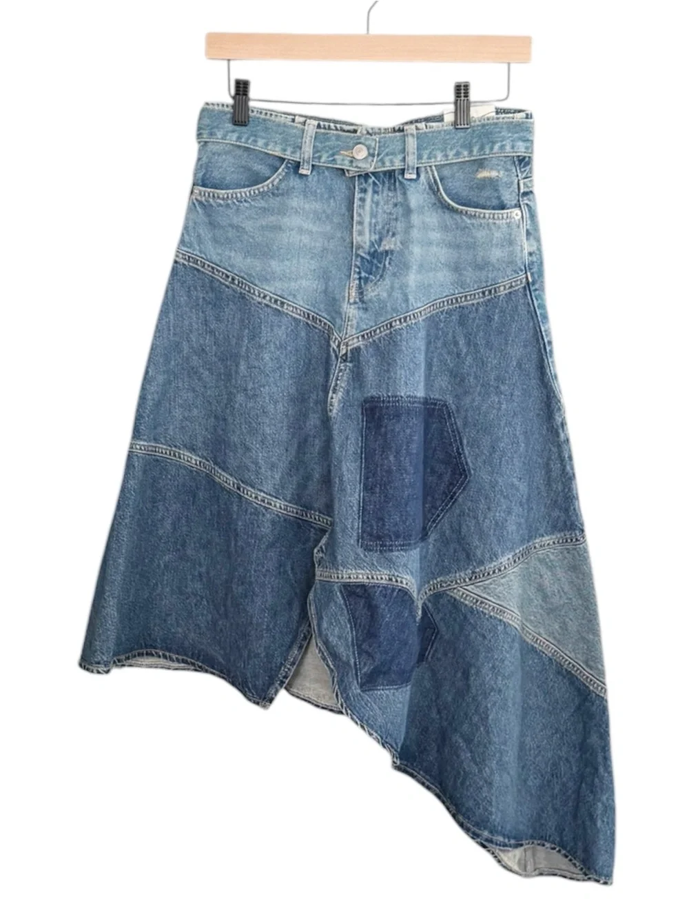 Free People We the Free Piece Of Work Asymmetrical Denim Midi Skirt | 25 (XS)